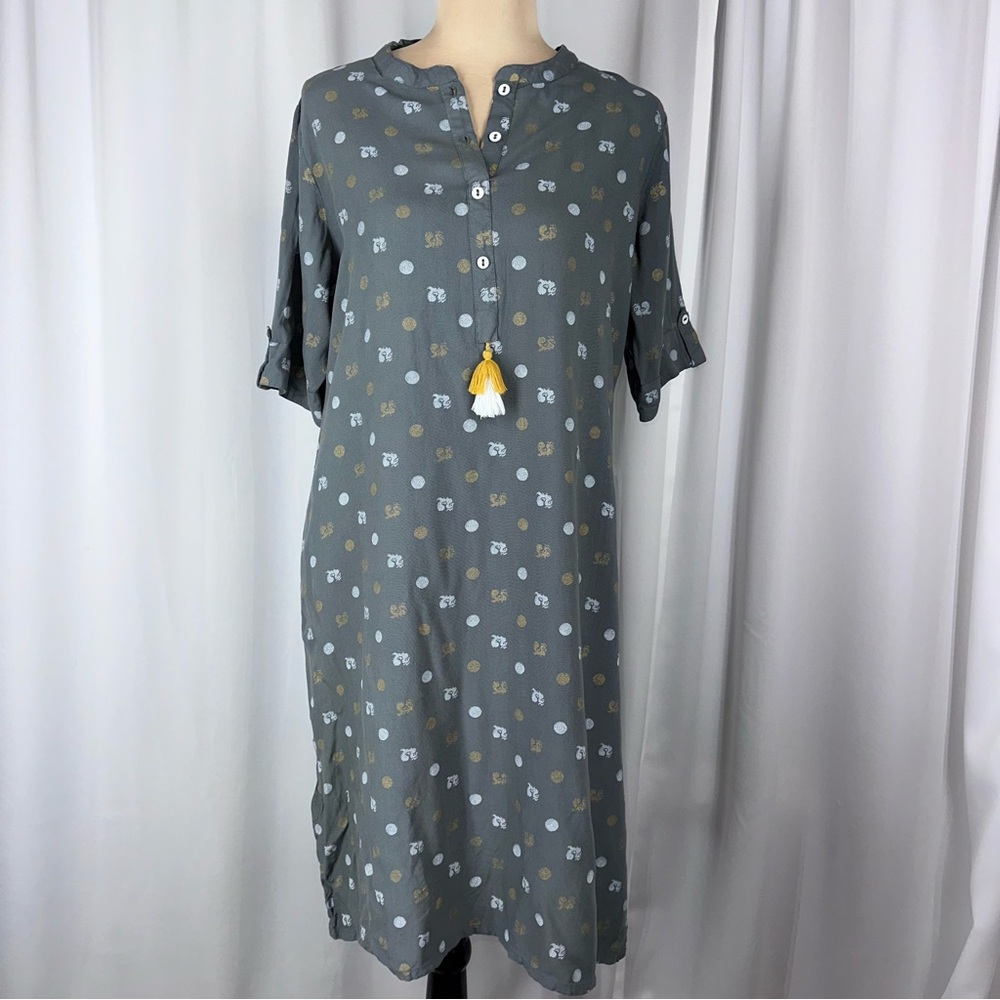 Siyahi Printed Boho Tunic Dress Size XXL Gray Tassel Boho Lagenlook‎ Resort
